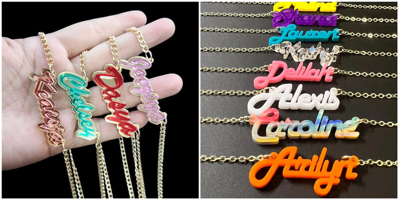 personalized laser cut acrylic arabic words necklace wholesale custom hip hop nameplate necklace bulk